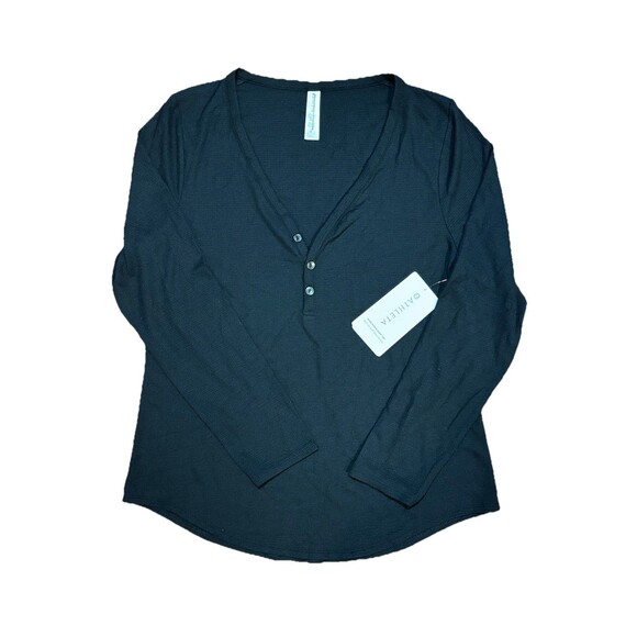 Athleta Tops - Athleta Wind Down Waffle Knit V Neck Modal Soft Sleep Top Black Sz L NWT